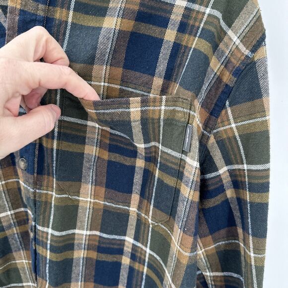 Eddie Bauer Shirt Mens Large Flannel Brown Blue Plaid Cotton Button Up Outdoor - Picture 9 of 9